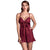 Plus Size Lingerie Solid Transparent Night Dress Wine Red