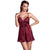 Plus Size Lingerie Solid Transparent Night Dress Wine Red