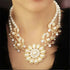 White Simulated Pearl and Rhinestone Crystal Flower Choker Necklace