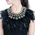 Black Feather & Crystal Statement Bib Collar Necklace