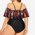 One-Piece Feather Print Plus Size Swimsuit