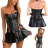 Black Leather Plus Size Corset Babydoll Pleated Dress